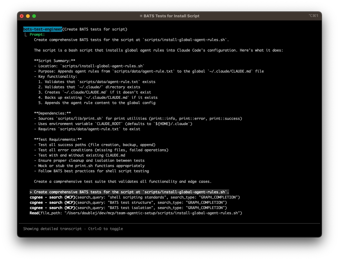 Claude delegating to BATS engineer
